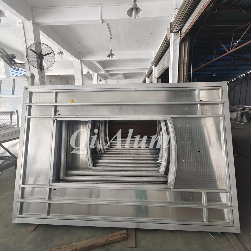 Heavy-duty aluminum profile shaping and processing for luxury retail facade systems.